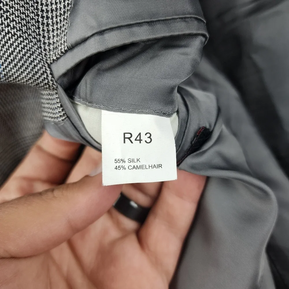 Jos. A. Bank Blazer Mens 43R Grey Silk Camelhair Signature Glen Plaid Sport Coat